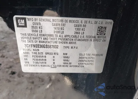 2016 Cadillac Srx Luxury Collection z USA, uszkodzony, nr VIN 3GYFNEE36GS587832